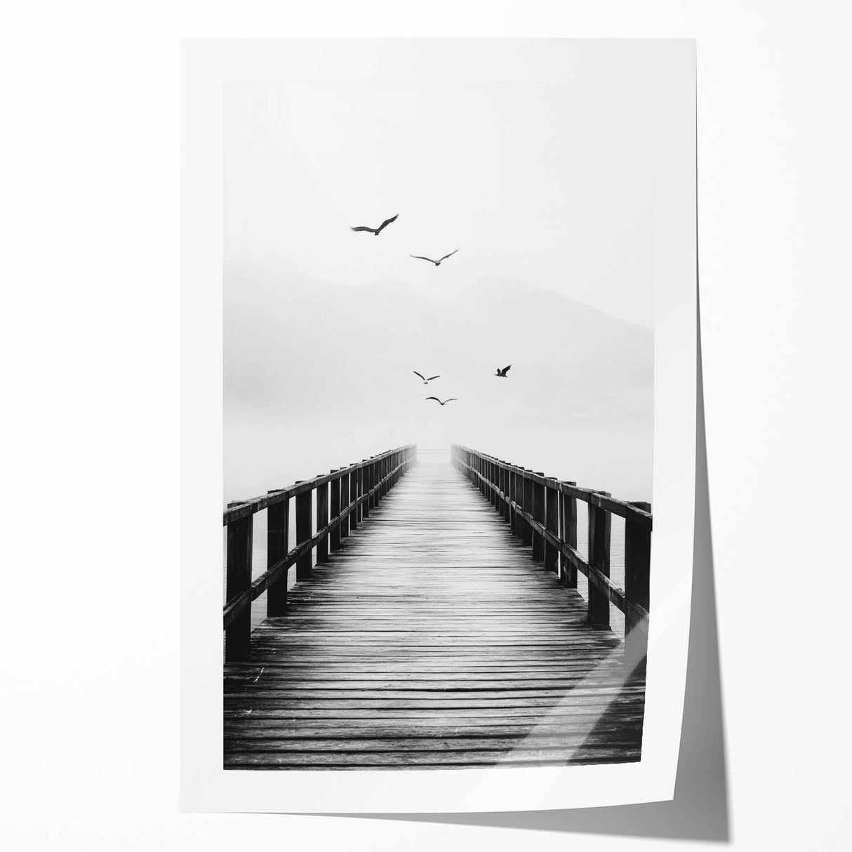 Misty Pier with Birds - Fine Art Photography Framed Prints