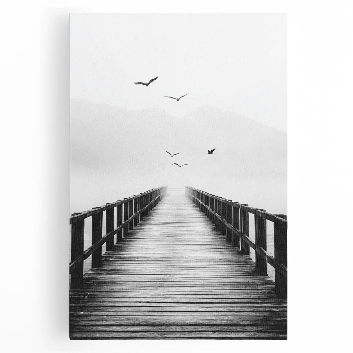 Misty Pier with Birds - Fine Art Photography Framed Prints