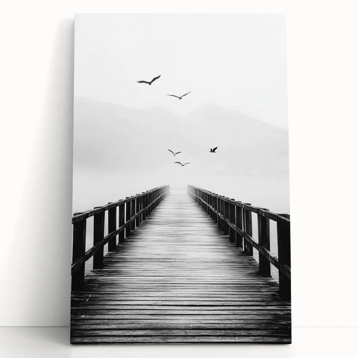 Misty Pier with Birds - Fine Art Photography Framed Prints