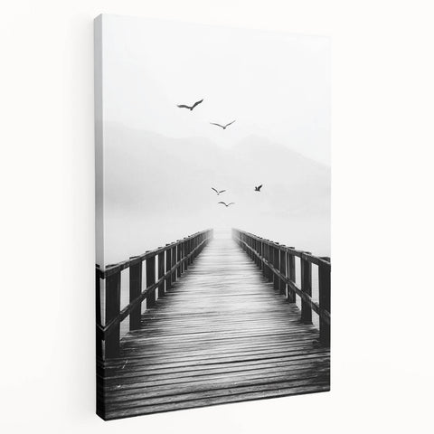 Misty Pier with Birds - Fine Art Photography Framed Prints