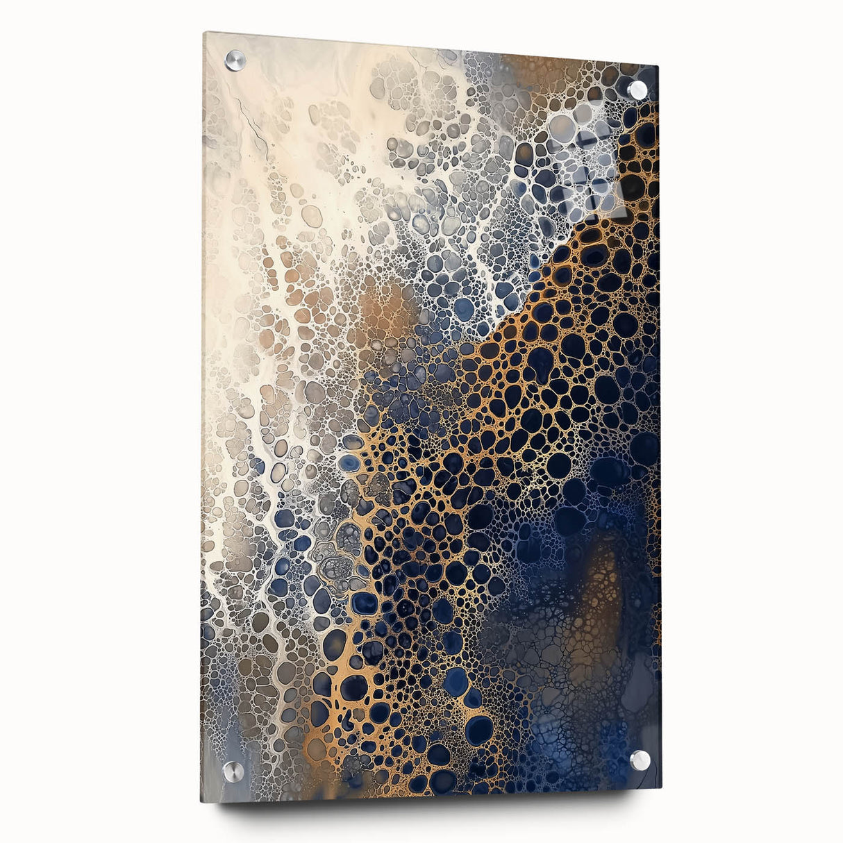 Minimalist Textured Art Pieces – Cream, Navy, and Gold Cell Design