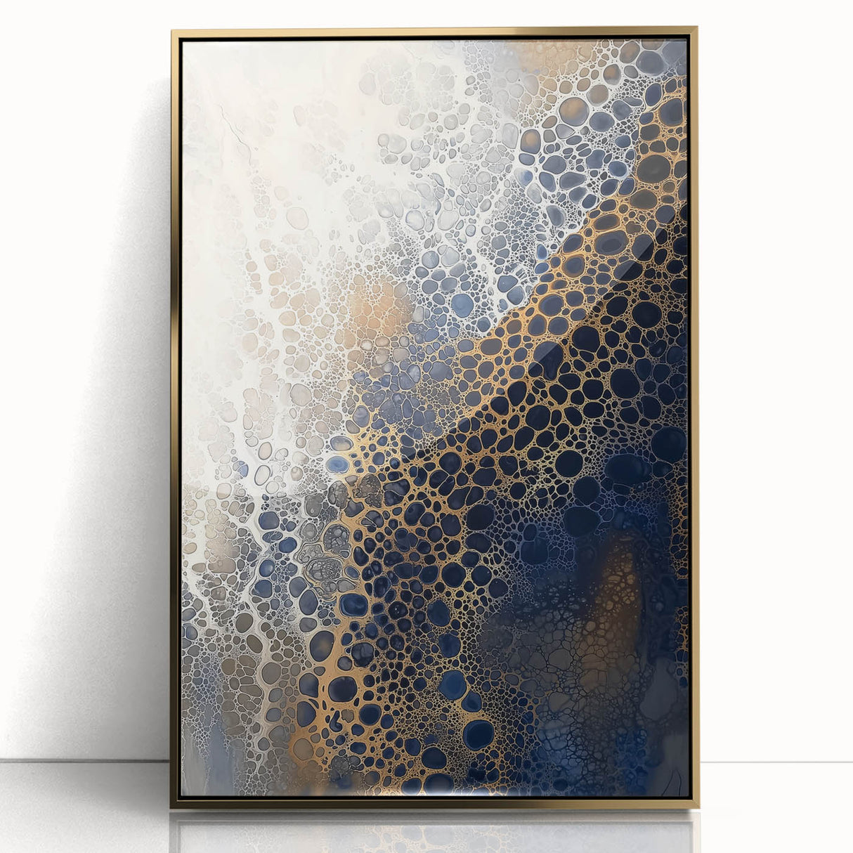 Minimalist Textured Art Pieces – Cream, Navy, and Gold Cell Design