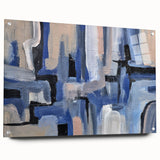 Geometric Abstract Paintings - Blue & Beige Modern Wall Art