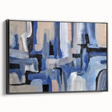 Geometric Abstract Paintings - Blue & Beige Modern Wall Art