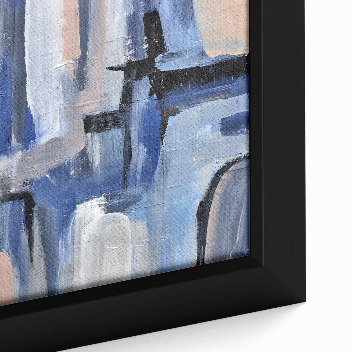 Geometric Abstract Paintings - Blue & Beige Modern Wall Art