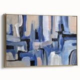 Geometric Abstract Paintings - Blue & Beige Modern Wall Art