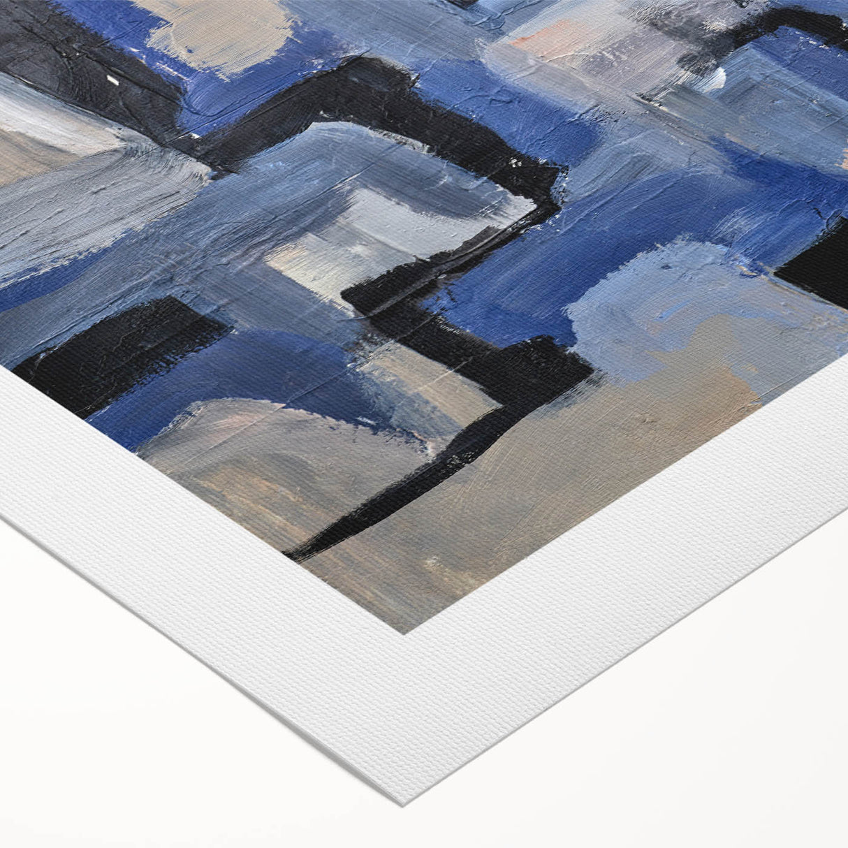 Geometric Abstract Paintings - Blue & Beige Modern Wall Art