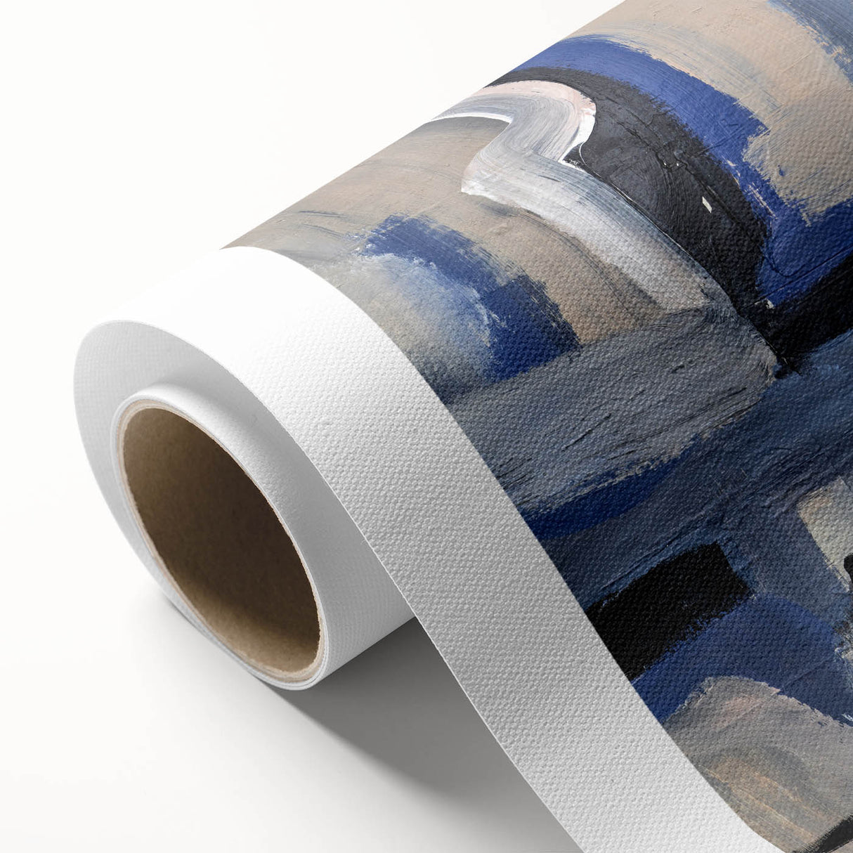 Geometric Abstract Paintings - Blue & Beige Modern Wall Art