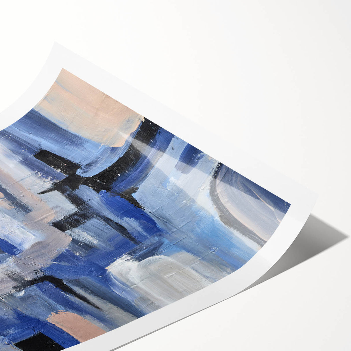 Geometric Abstract Paintings - Blue & Beige Modern Wall Art