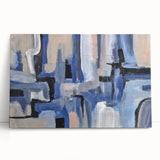 Geometric Abstract Paintings - Blue & Beige Modern Wall Art
