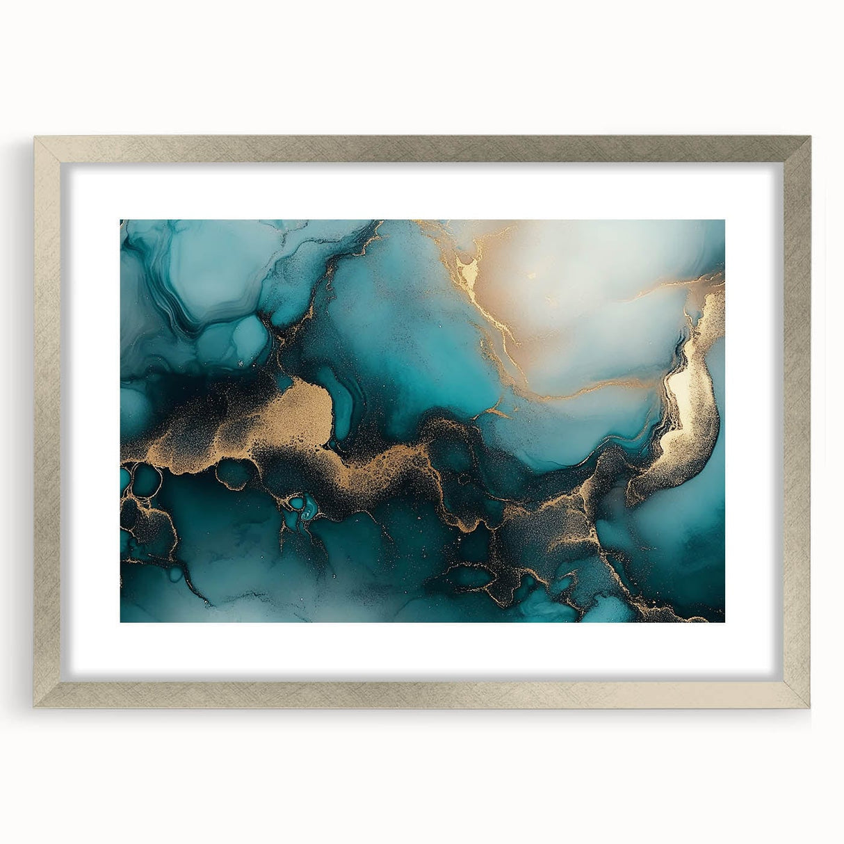 Ocean Veins – Fluid Art Paintings for Walls in Teal and Gold