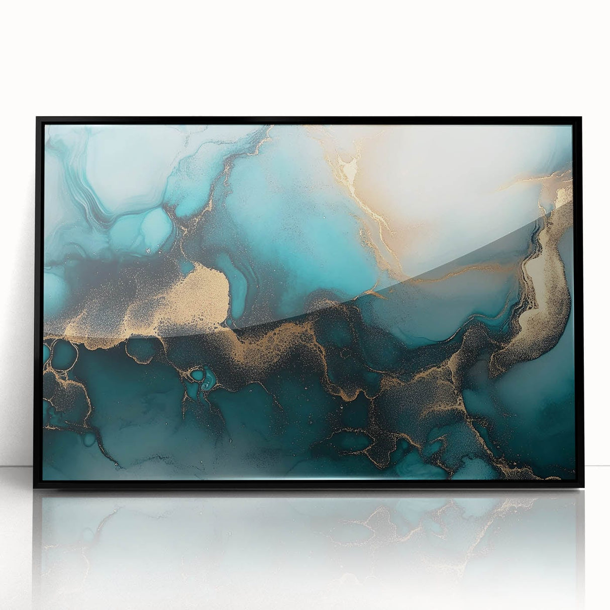 Ocean Veins – Fluid Art Paintings for Walls in Teal and Gold
