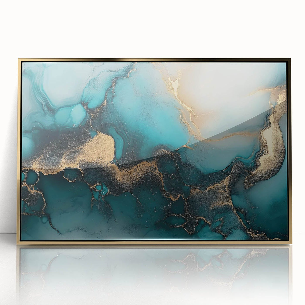 Ocean Veins – Fluid Art Paintings for Walls in Teal and Gold