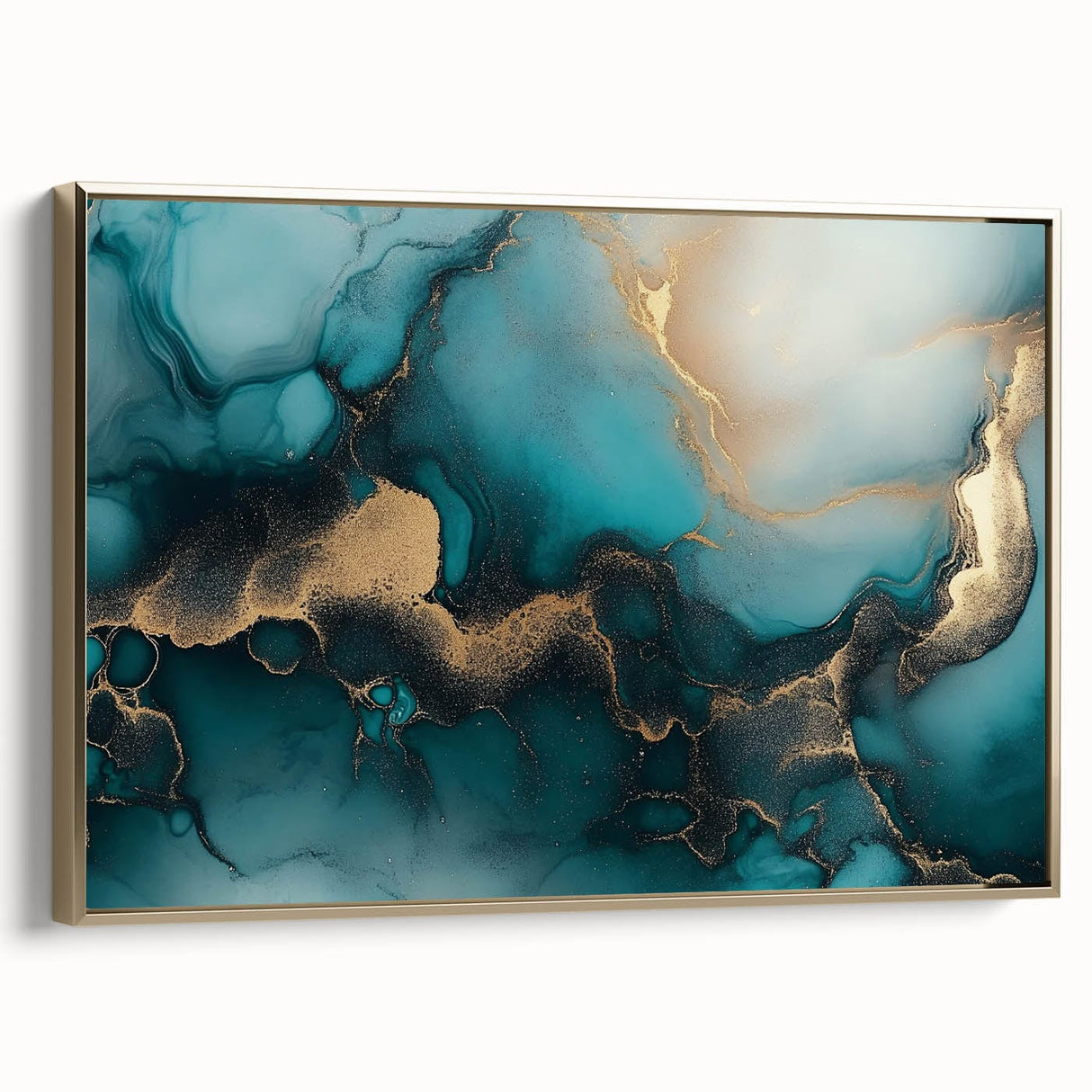 Ocean Veins – Fluid Art Paintings for Walls in Teal and Gold