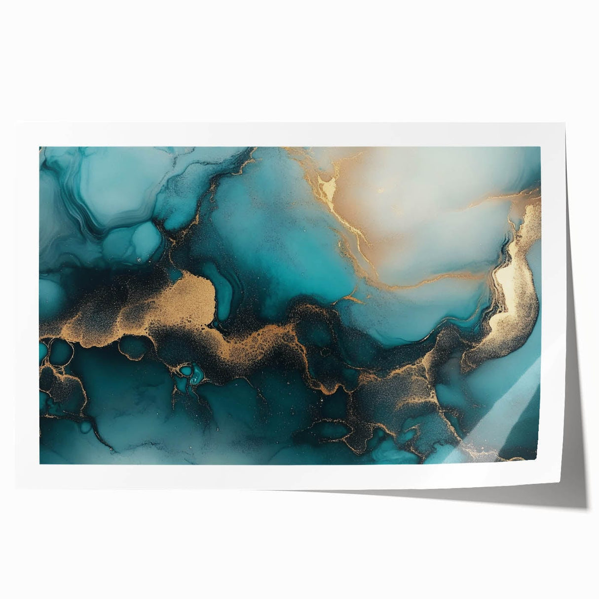 Ocean Veins – Fluid Art Paintings for Walls in Teal and Gold