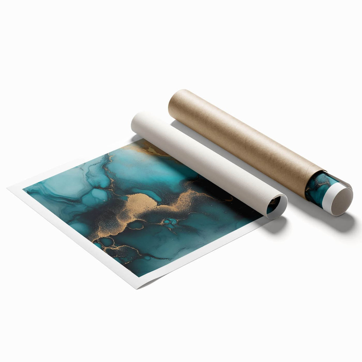 Ocean Veins – Fluid Art Paintings for Walls in Teal and Gold
