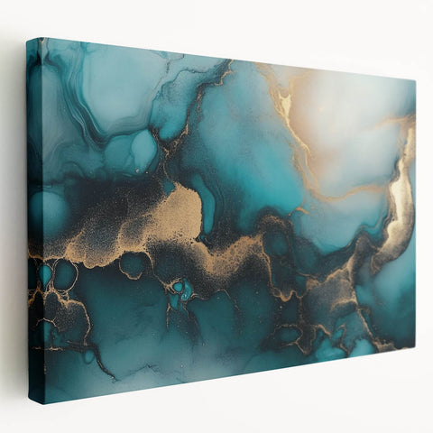 Ocean Veins – Fluid Art Paintings for Walls in Teal and Gold