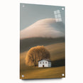 Golden Tree & Cottage Landscape Art – Nature-Inspired Wall Art