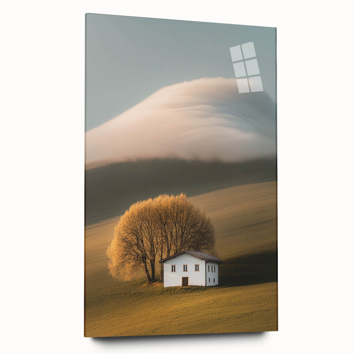 Golden Tree & Cottage Landscape Art – Nature-Inspired Wall Art