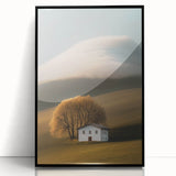 Golden Tree & Cottage Landscape Art – Nature-Inspired Wall Art