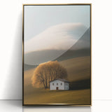 Golden Tree & Cottage Landscape Art – Nature-Inspired Wall Art