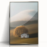 Golden Tree & Cottage Landscape Art – Nature-Inspired Wall Art