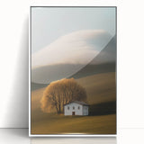 Golden Tree & Cottage Landscape Art – Nature-Inspired Wall Art