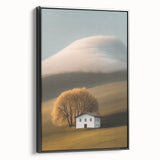 Golden Tree & Cottage Landscape Art – Nature-Inspired Wall Art