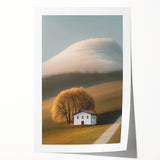 Golden Tree & Cottage Landscape Art – Nature-Inspired Wall Art