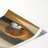 Golden Tree & Cottage Landscape Art – Nature-Inspired Wall Art