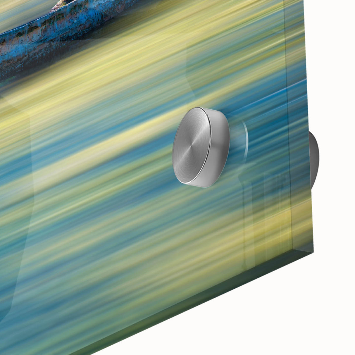 Minimalist Landscape Wall Art – Teal Boat on Blurred Water Motion