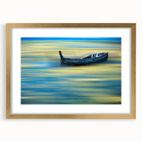 Minimalist Landscape Wall Art – Teal Boat on Blurred Water Motion