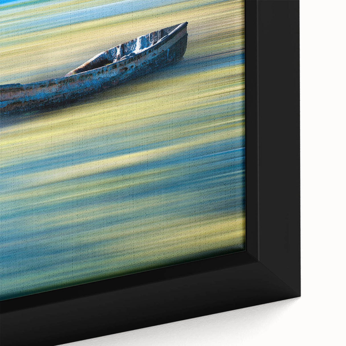 Minimalist Landscape Wall Art – Teal Boat on Blurred Water Motion