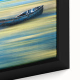 Minimalist Landscape Wall Art – Teal Boat on Blurred Water Motion