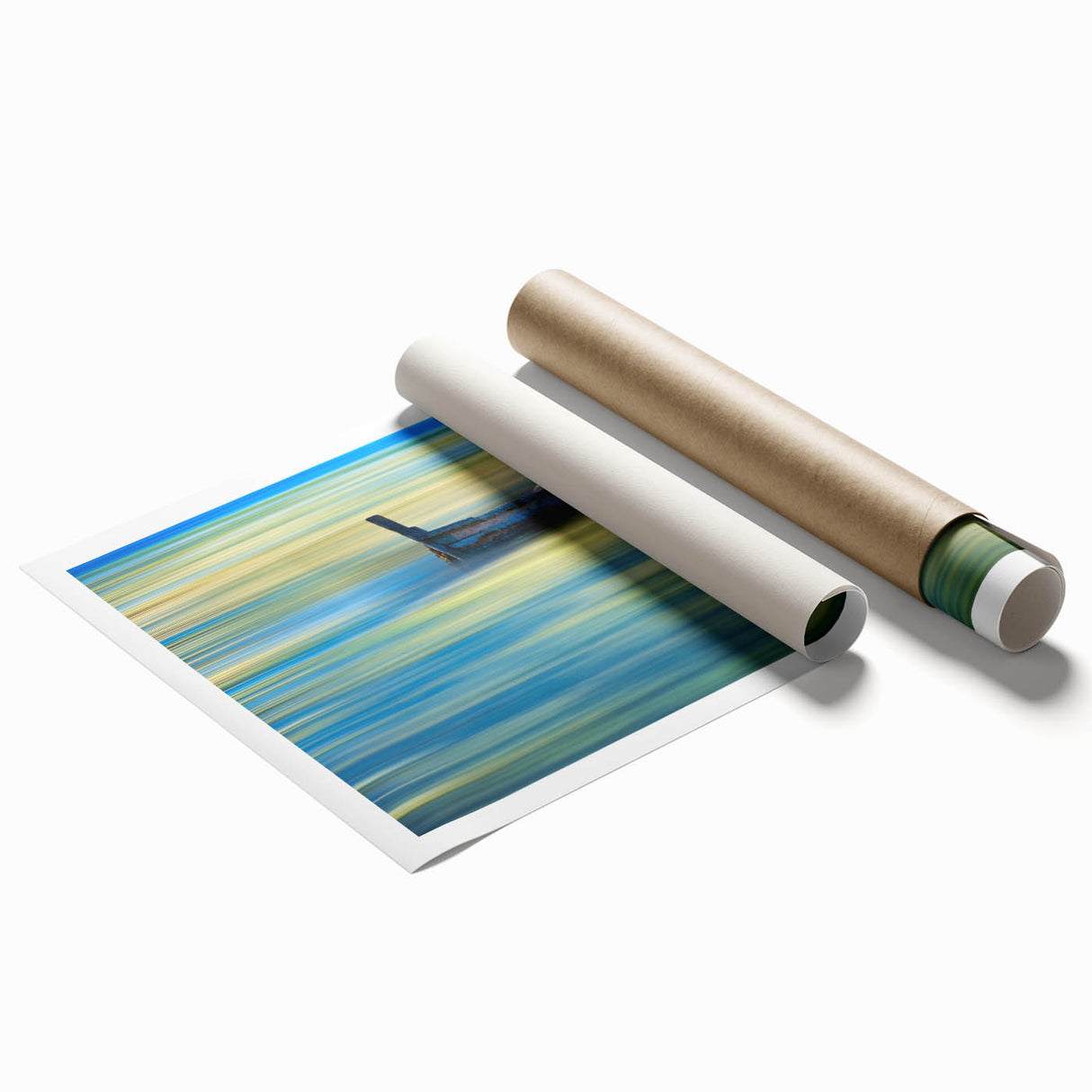 Minimalist Landscape Wall Art – Teal Boat on Blurred Water Motion
