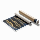 Minimalist Wall Décor - Gold & Navy Blue Abstract Canvas Print