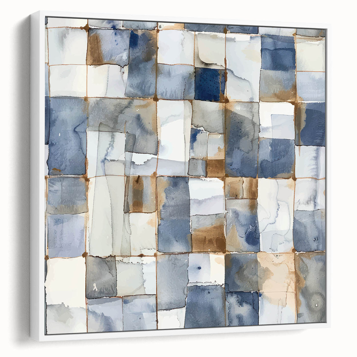 Earthen Harmony Abstracts – Muted Blue and Brown Grid Wall Art