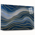 Fluid Abstract Wall Art – Navy Blue & Gold Wave Canvas