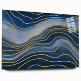 Fluid Abstract Wall Art – Navy Blue & Gold Wave Canvas