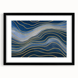 Fluid Abstract Wall Art – Navy Blue & Gold Wave Canvas