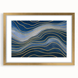 Fluid Abstract Wall Art – Navy Blue & Gold Wave Canvas