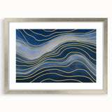 Fluid Abstract Wall Art – Navy Blue & Gold Wave Canvas
