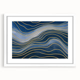 Fluid Abstract Wall Art – Navy Blue & Gold Wave Canvas