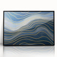 Fluid Abstract Wall Art – Navy Blue & Gold Wave Canvas