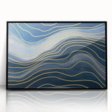 Fluid Abstract Wall Art – Navy Blue & Gold Wave Canvas