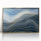 Fluid Abstract Wall Art – Navy Blue & Gold Wave Canvas