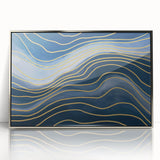 Fluid Abstract Wall Art – Navy Blue & Gold Wave Canvas