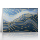 Fluid Abstract Wall Art – Navy Blue & Gold Wave Canvas