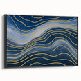 Fluid Abstract Wall Art – Navy Blue & Gold Wave Canvas