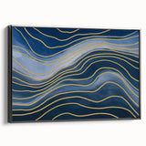 Fluid Abstract Wall Art – Navy Blue & Gold Wave Canvas